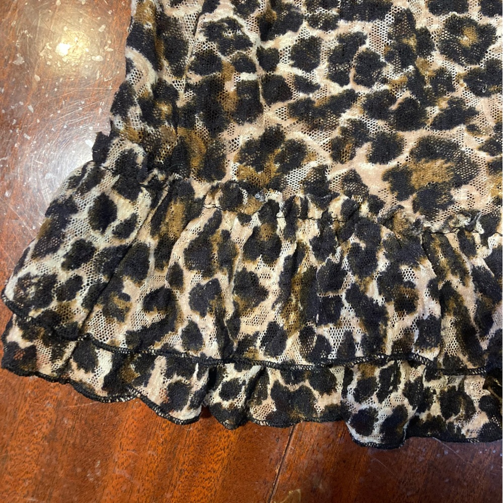 Stretch Mesh Leopard Print Ruffled Chemise M - image 6